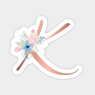 Letter K Rose Gold and Watercolor Blush Pink and Navy Sticker